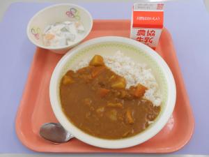696キロカロリー、むぎごはん、ぎゅうにゅう、カレーライス、フルーツヨーグルト