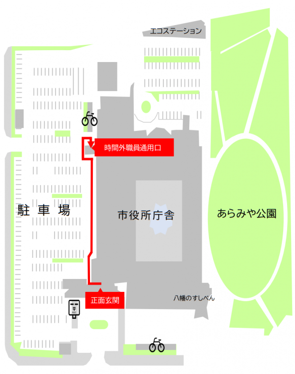 時間外職員通用口の案内図