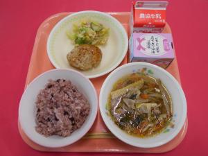 706キロカロリー、せきはん、ぎゅうにゅう、てりやきハンバーグ、ツナサラダ、さわにわん、おいわいケーキ