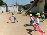 4歳児　鯉のぼりと一緒に走ったよ